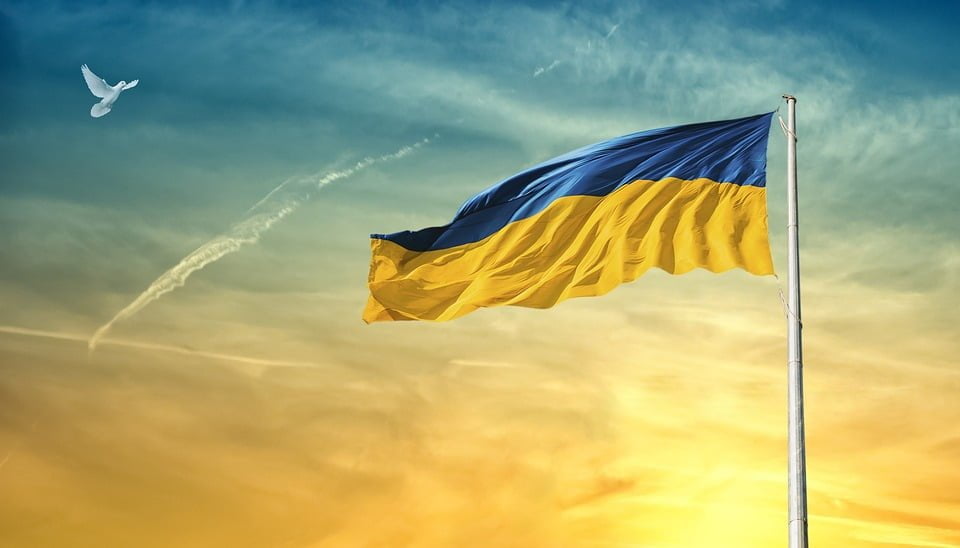 Bilde av ukraina-flagg og due